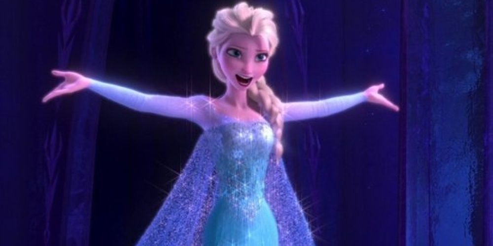 Elsa in Frozen letting it go.