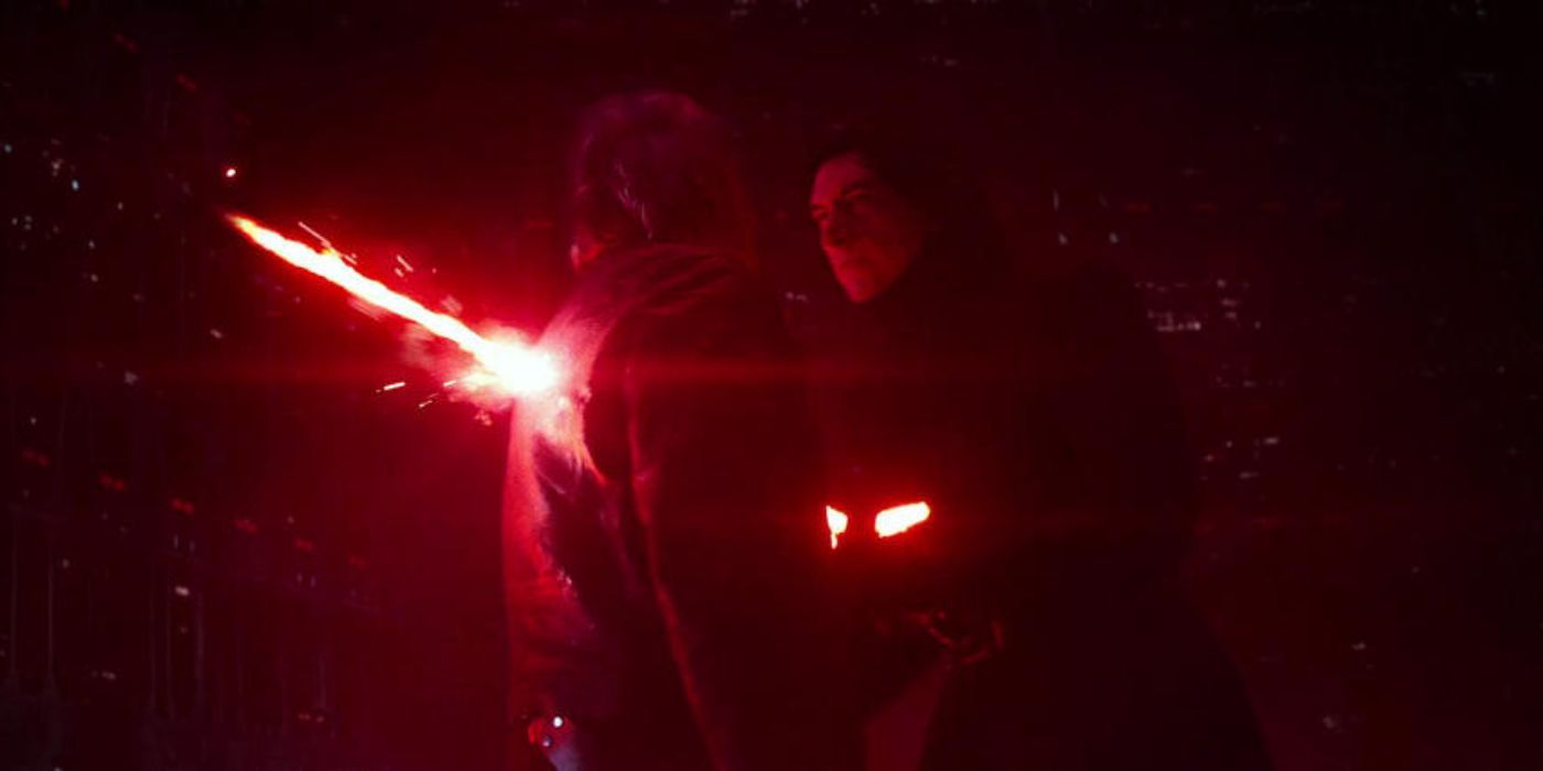 Kylo Ren stabbing Han Solo in Star Wars.