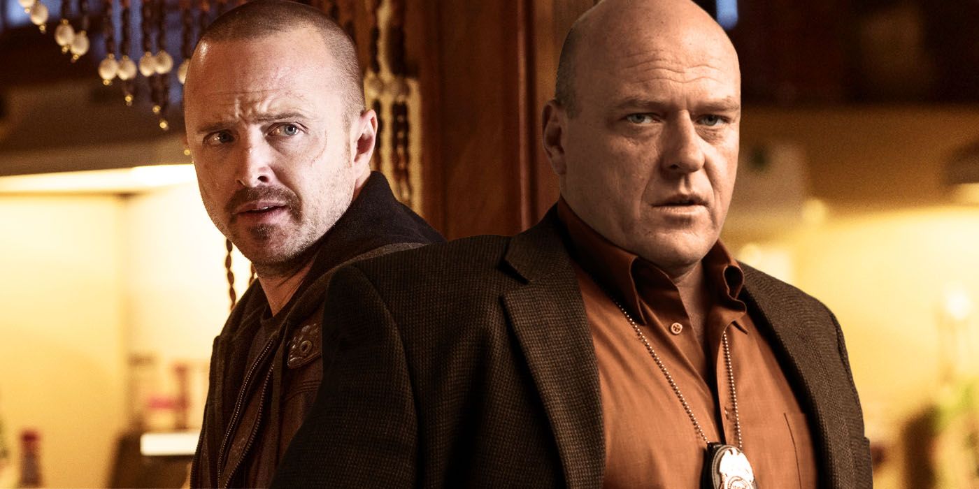 Breaking Bad's Jesse Pinkman and Hank Schrader back to back in front of lab equipment..
