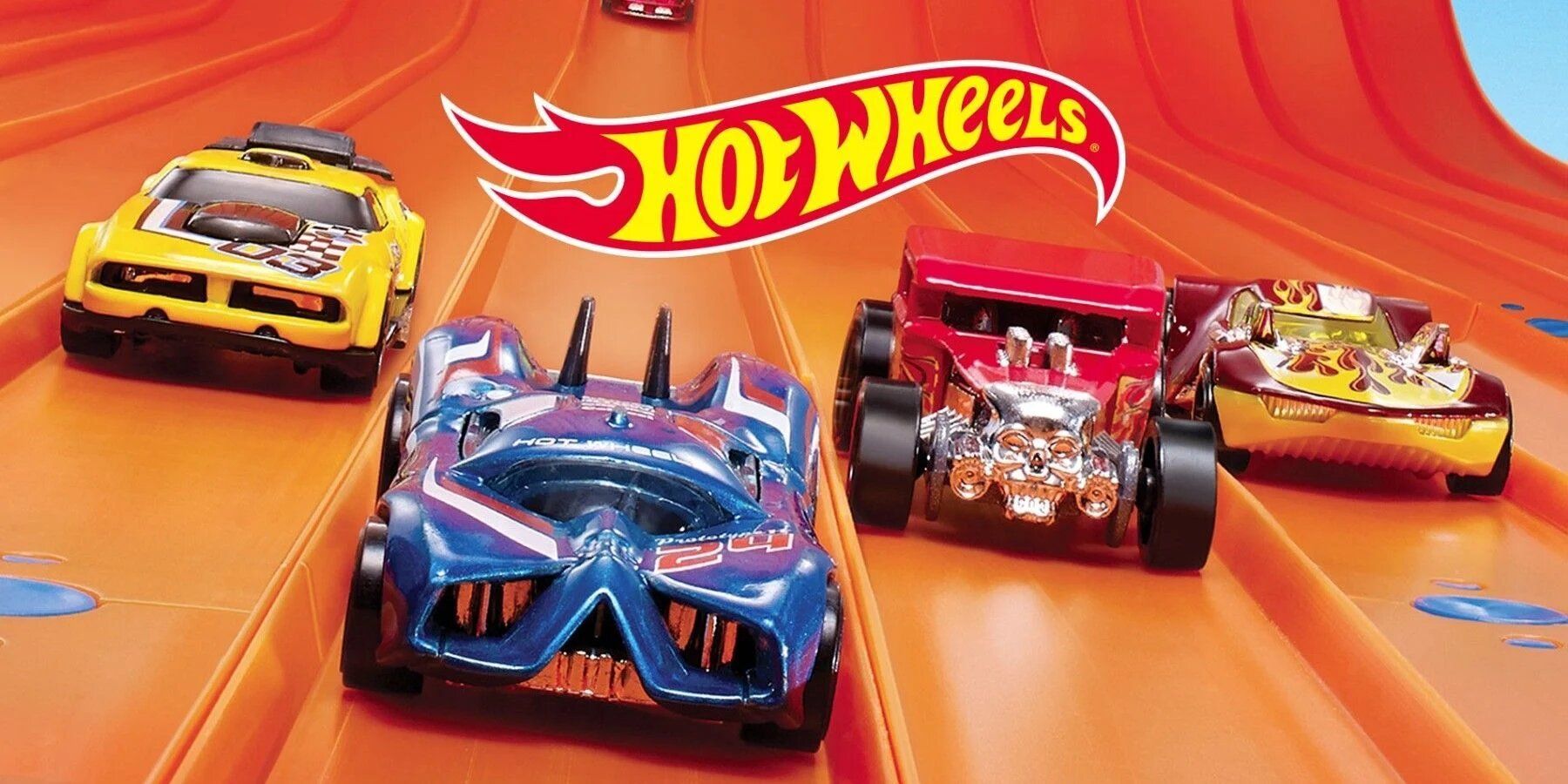 hot wheels car racing on track with logo