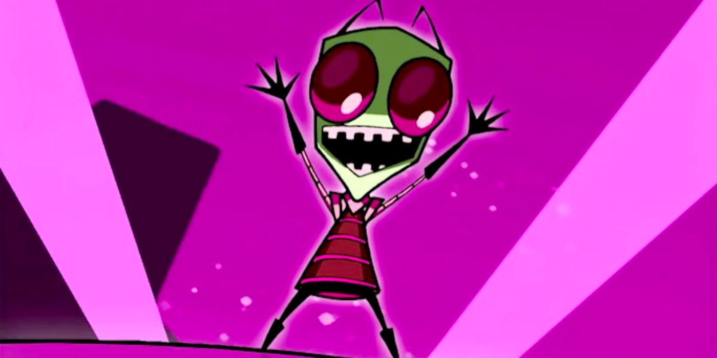 Invader Zim with his hands raised in the Invader Zim cartoon.