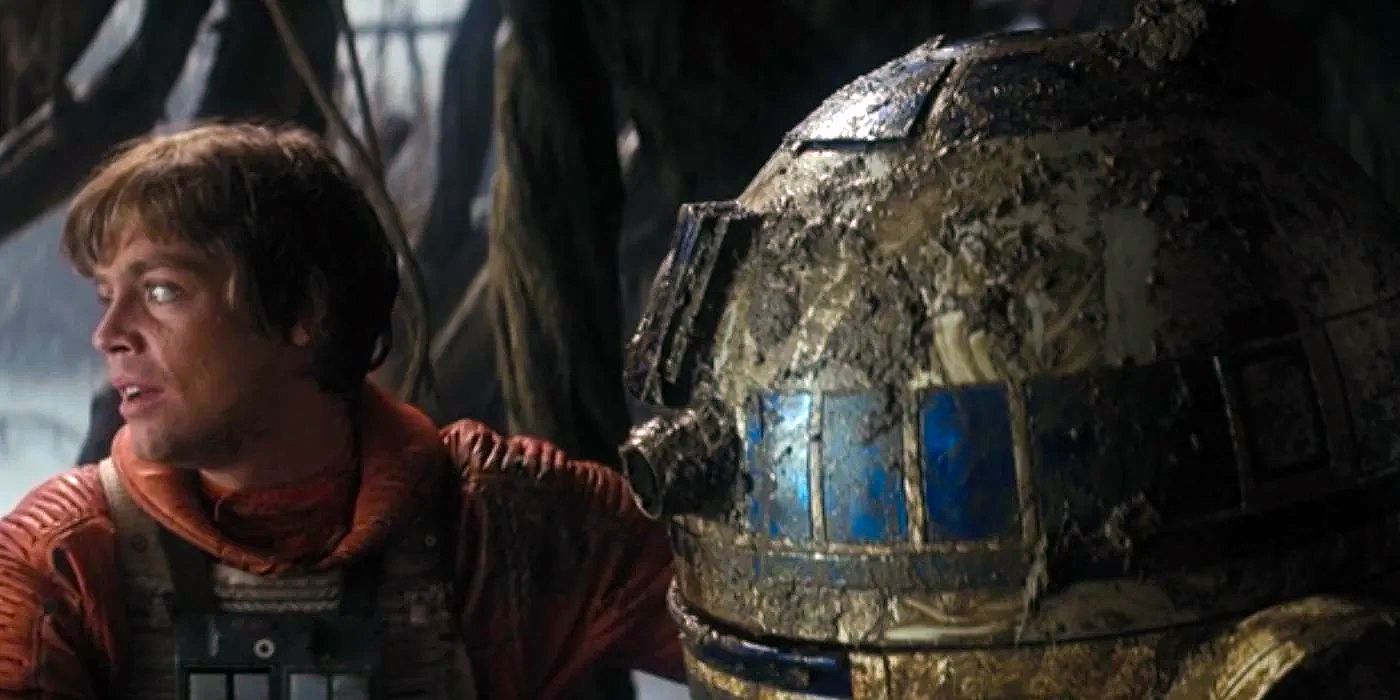 Luke Skywalker and R2-D2 on Dagobah in Star Wars: Return of the Jedi