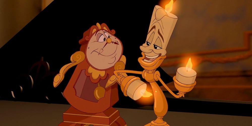 Lumiere and Cogsworth in Beauty and The Beast