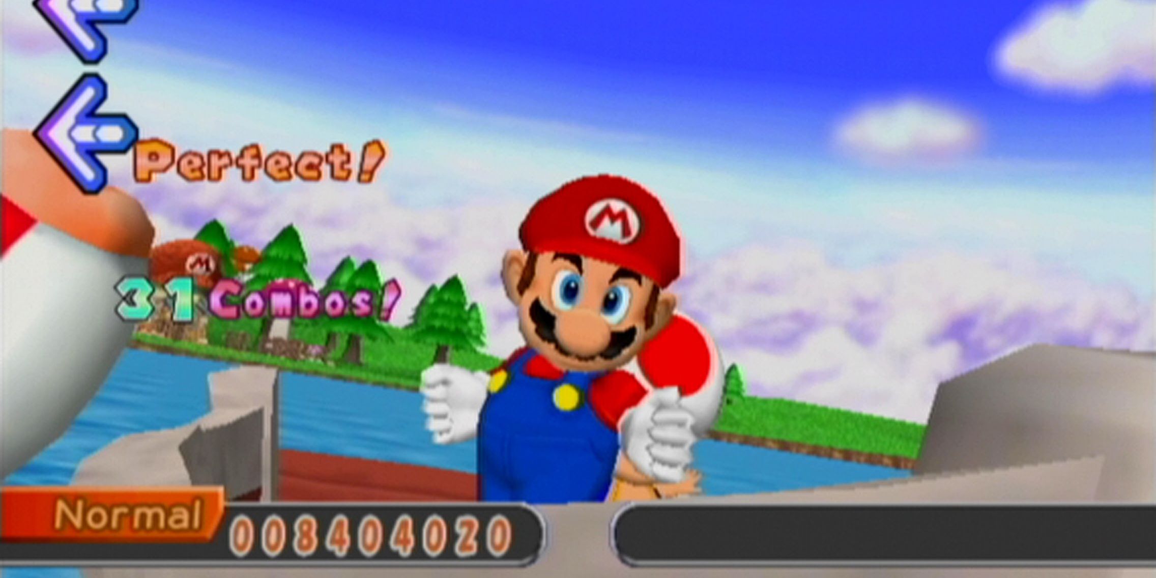 Mario dances on the ship.