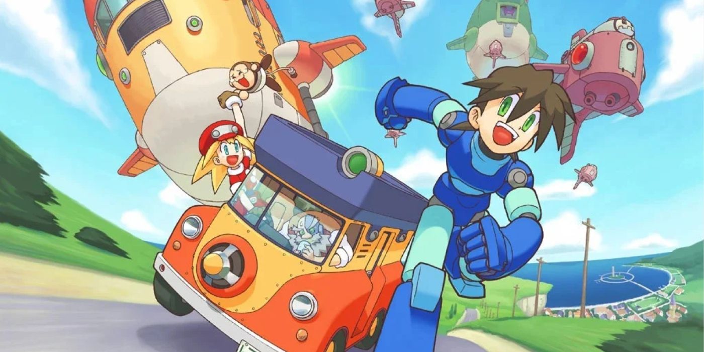 Mega-Man Volnutt dashes in front of his comrades.