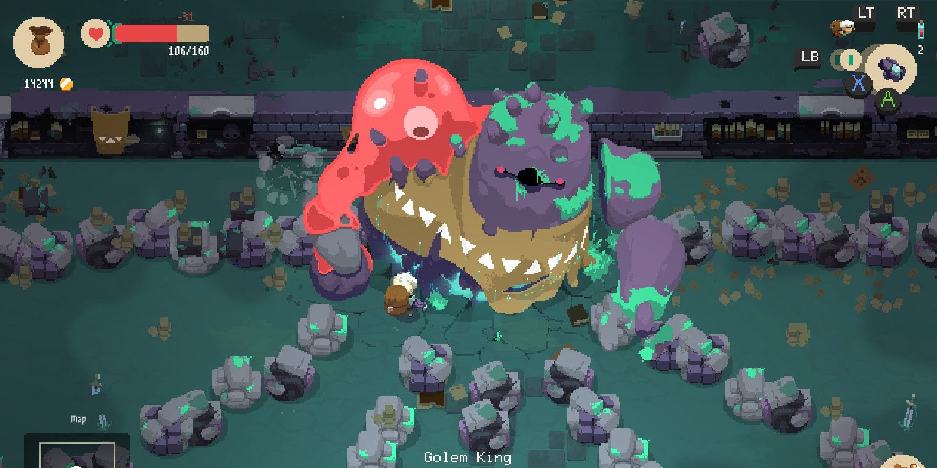 Player fighting the Colem King in Moonlighter