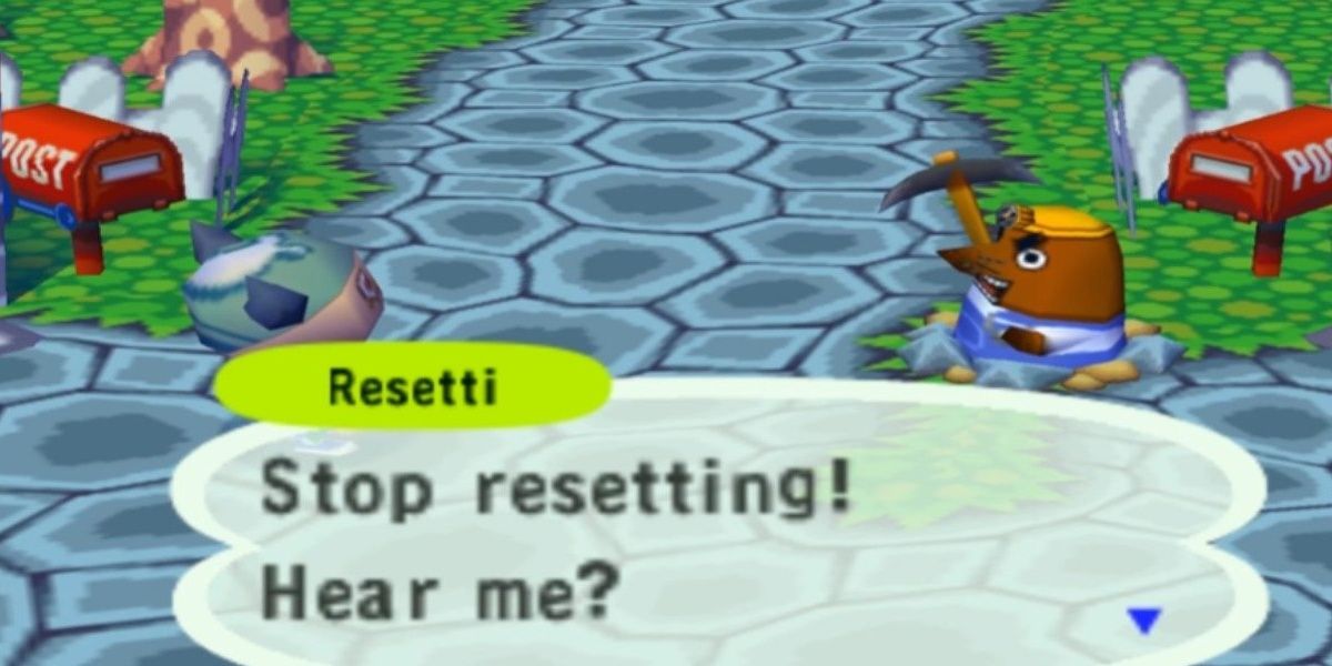 Resetti reclama de muitas reinicializações de jogo em Animal Crossing