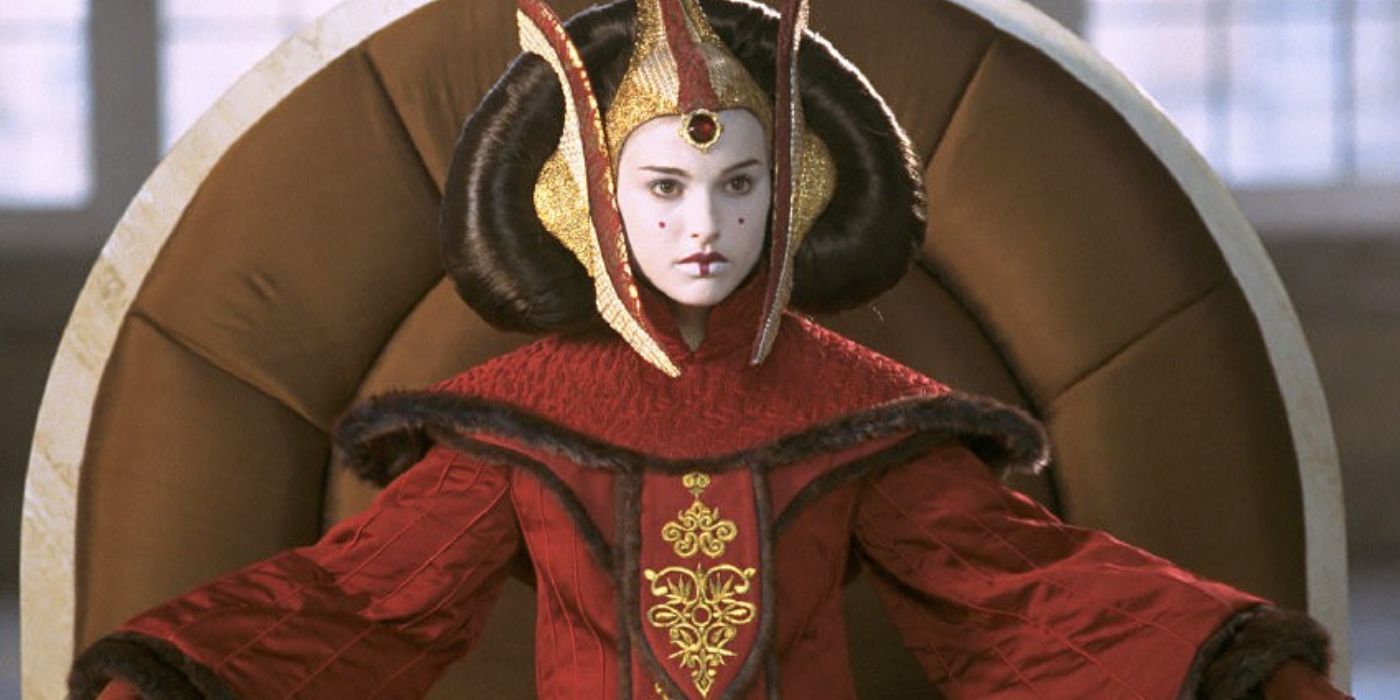 Padme sitting on a throne in the Star Wars movies