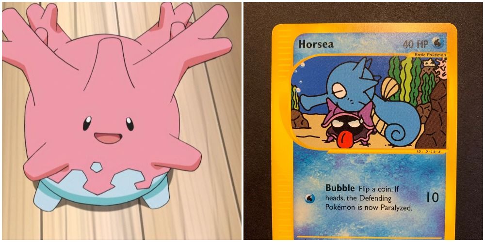 Pokemon corsola and a horsea card