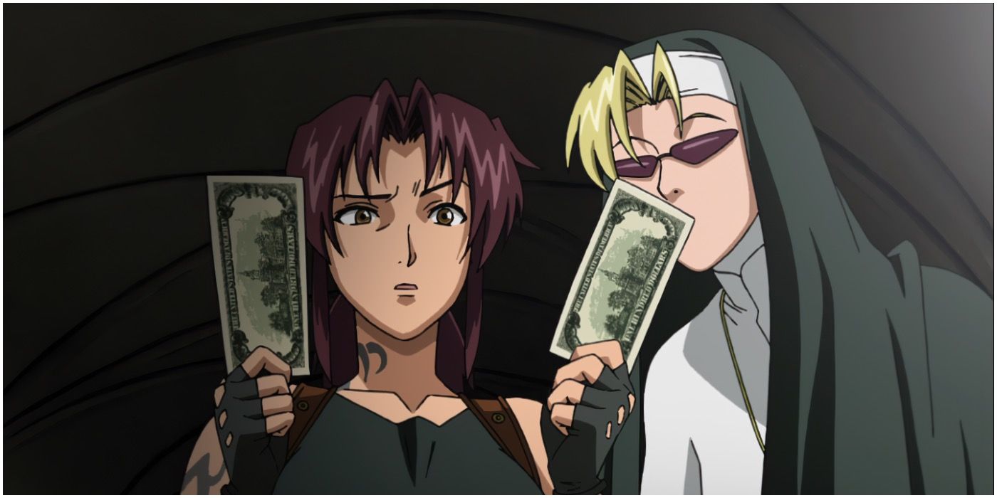 Eda and Revy from Black Lagoon holding money.