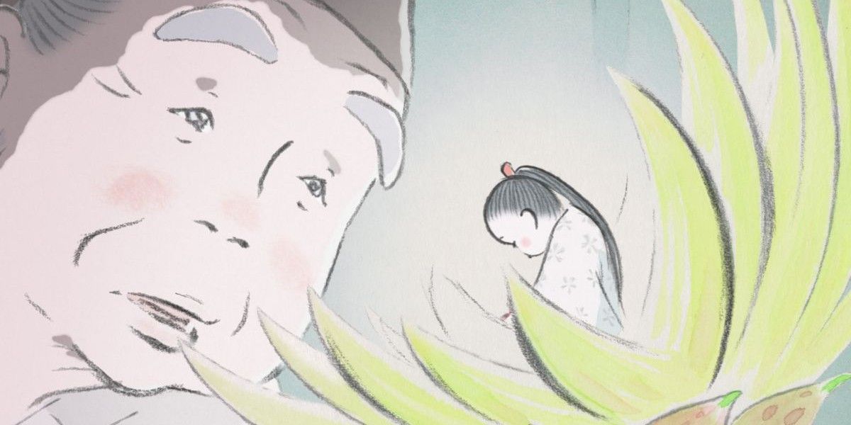 The bamboo cutter finds his daughter in Studio Ghibli's The Tale of Princess Kaguya