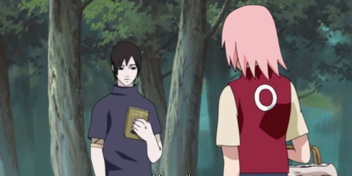 Sai and Sakura watch Naruto's training in Naruto.