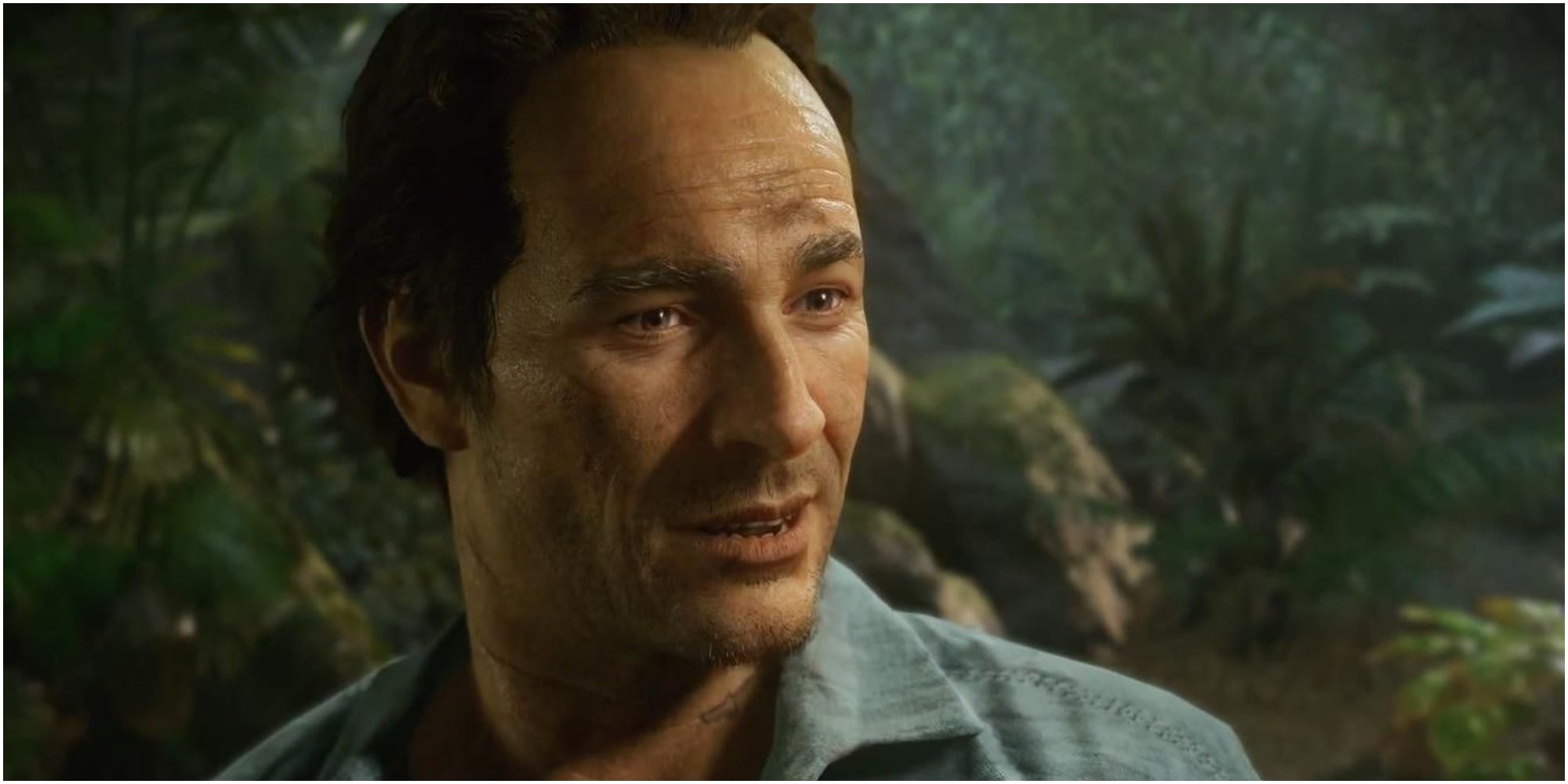 A closeup of Sam Drake in Uncharted 4