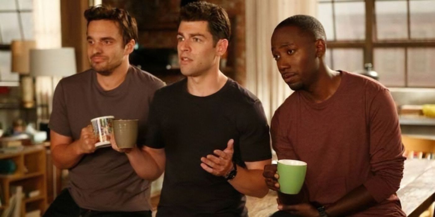 New Girl's Schmidt and Winston stand with Nick in the loft