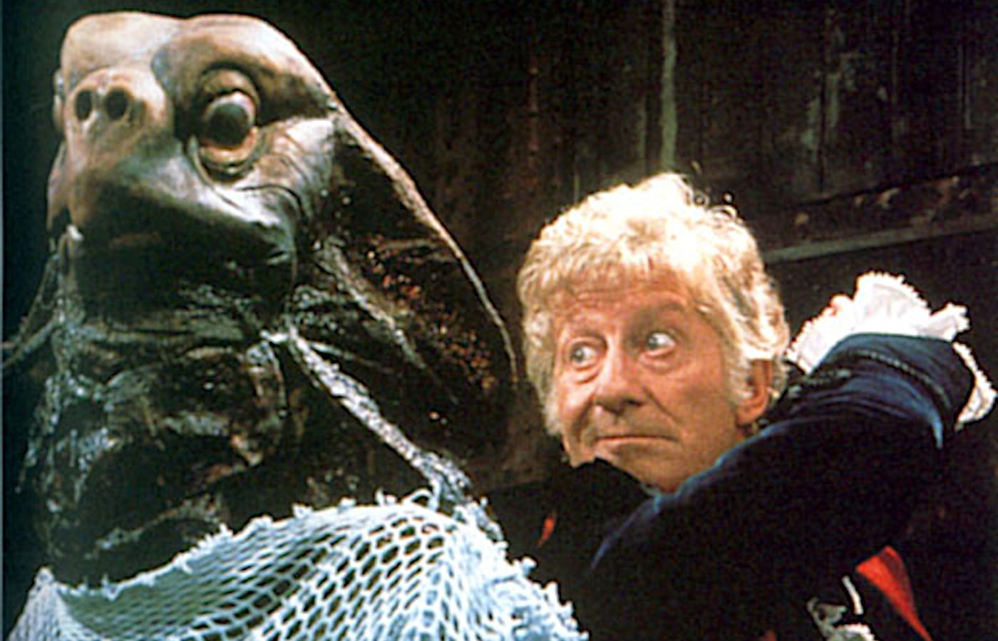 The Third Doctor fights a Sea Devil in Doctor Who