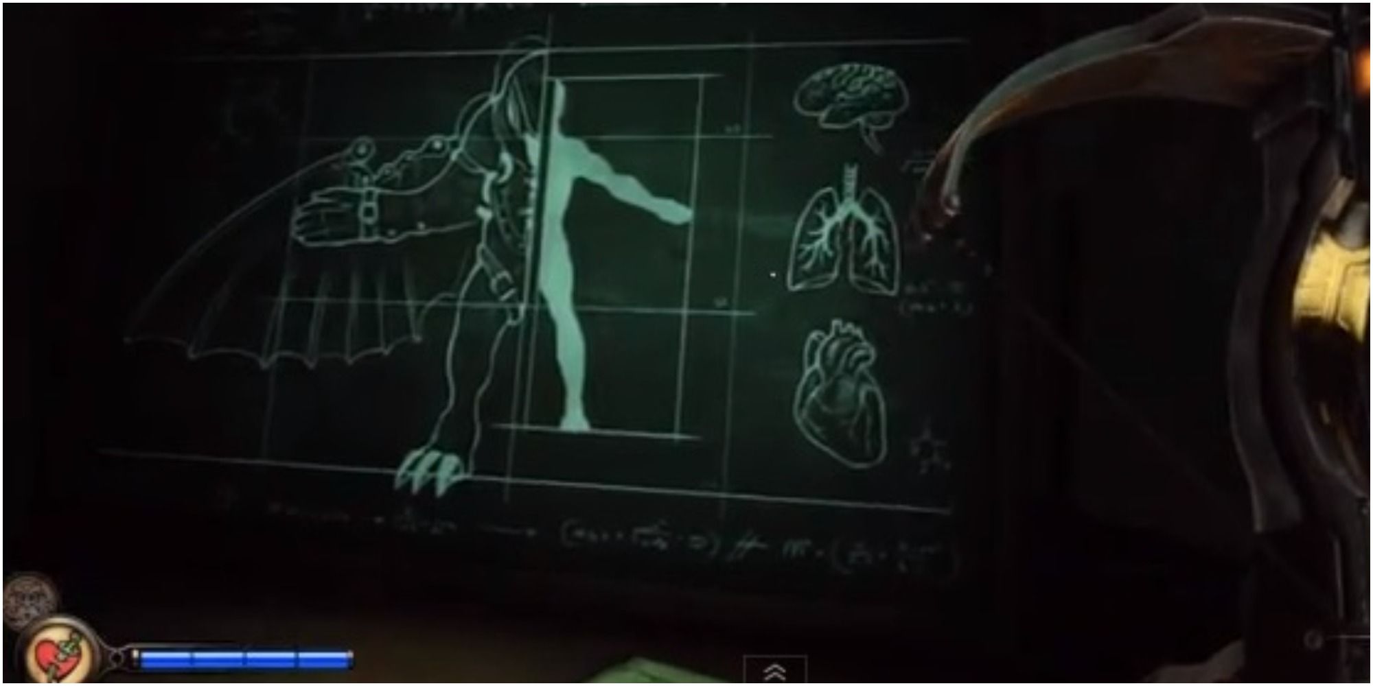 A chalkboard from Bioshock Infinite indicating that Songbird was once human