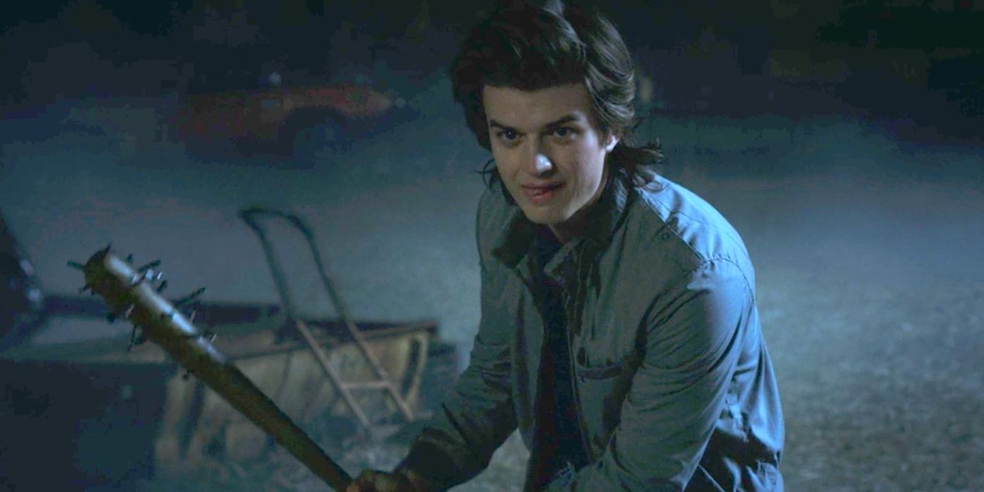 Steve Harrington wielding a baseball bat in Stranger Things