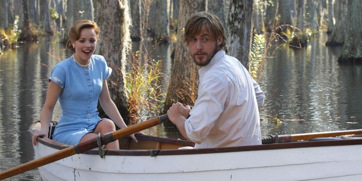 Allie and Noah on the rowboat in The Notebook