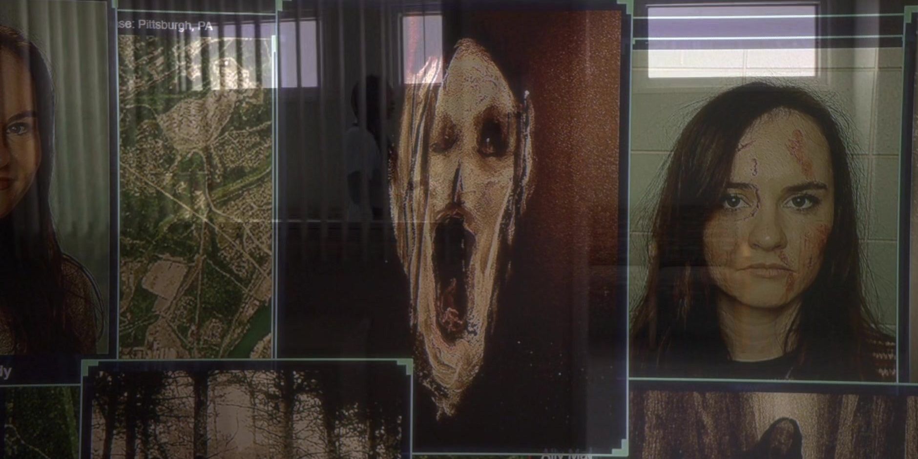 Scene depicting the legend of the Tall Man and a victim photo on a wall in Criminal Minds