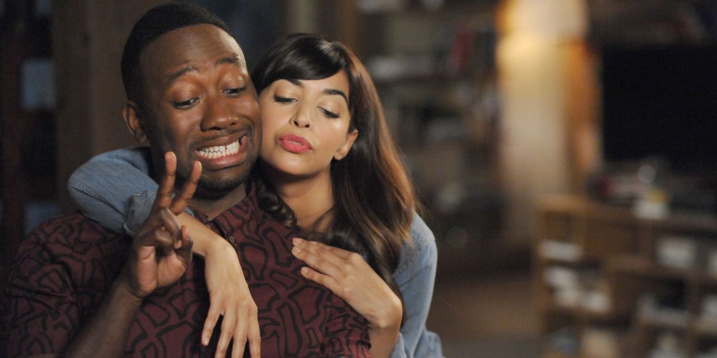 Winston and Cece taking a selfie in New Girl