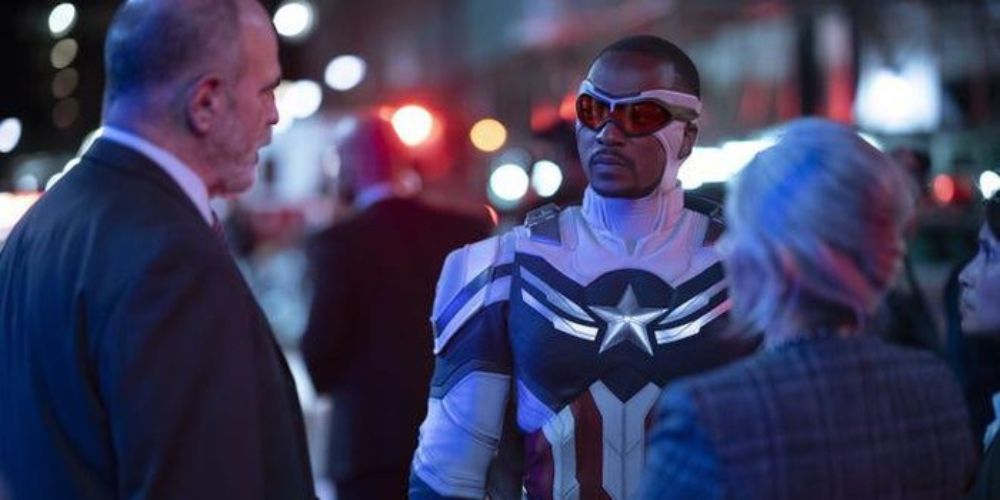Sam Wilson Talking Outside In Captain America Suit