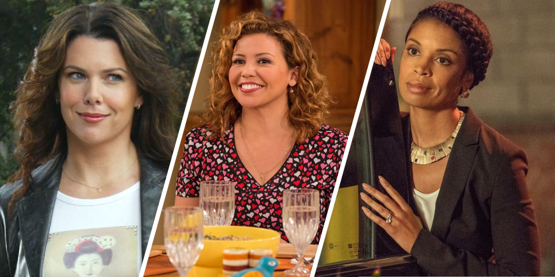 10 best TV moms feature image of Lorelai Gilmore, Penelope Alvarez, and Beth Pearson