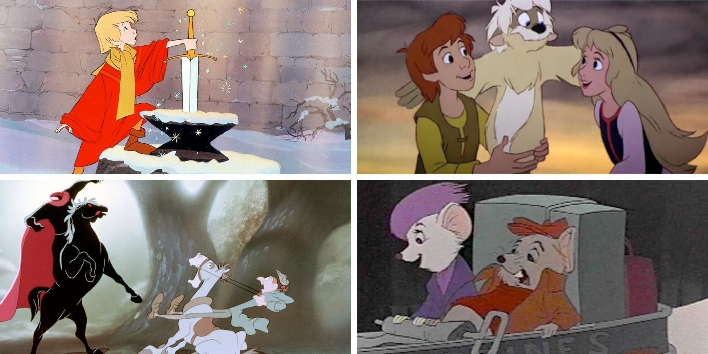 Images feature the characters from Disney's The Sword in the Stone, The Adventures of Ichabod and Mr. Toad, The Black Cauldron, and The Rescuers