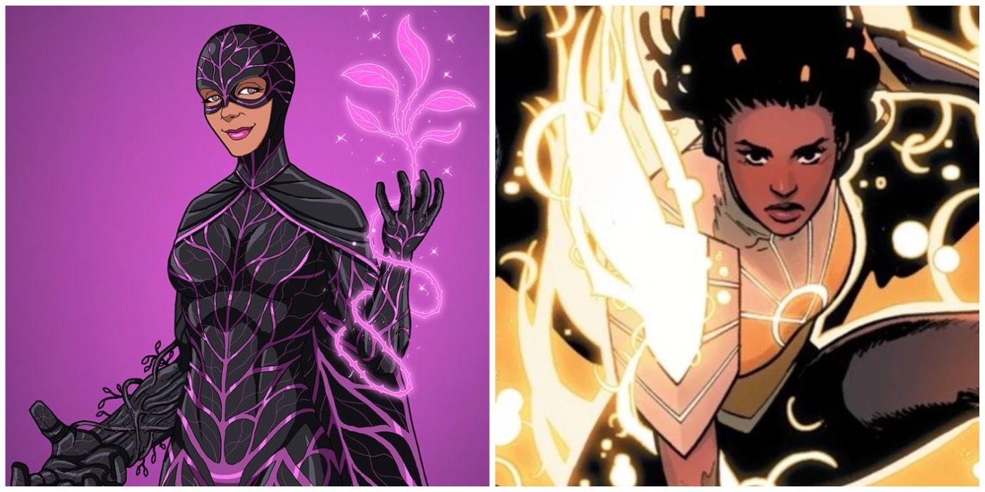 A split image of Black Orchid and Naomi from DC Comics