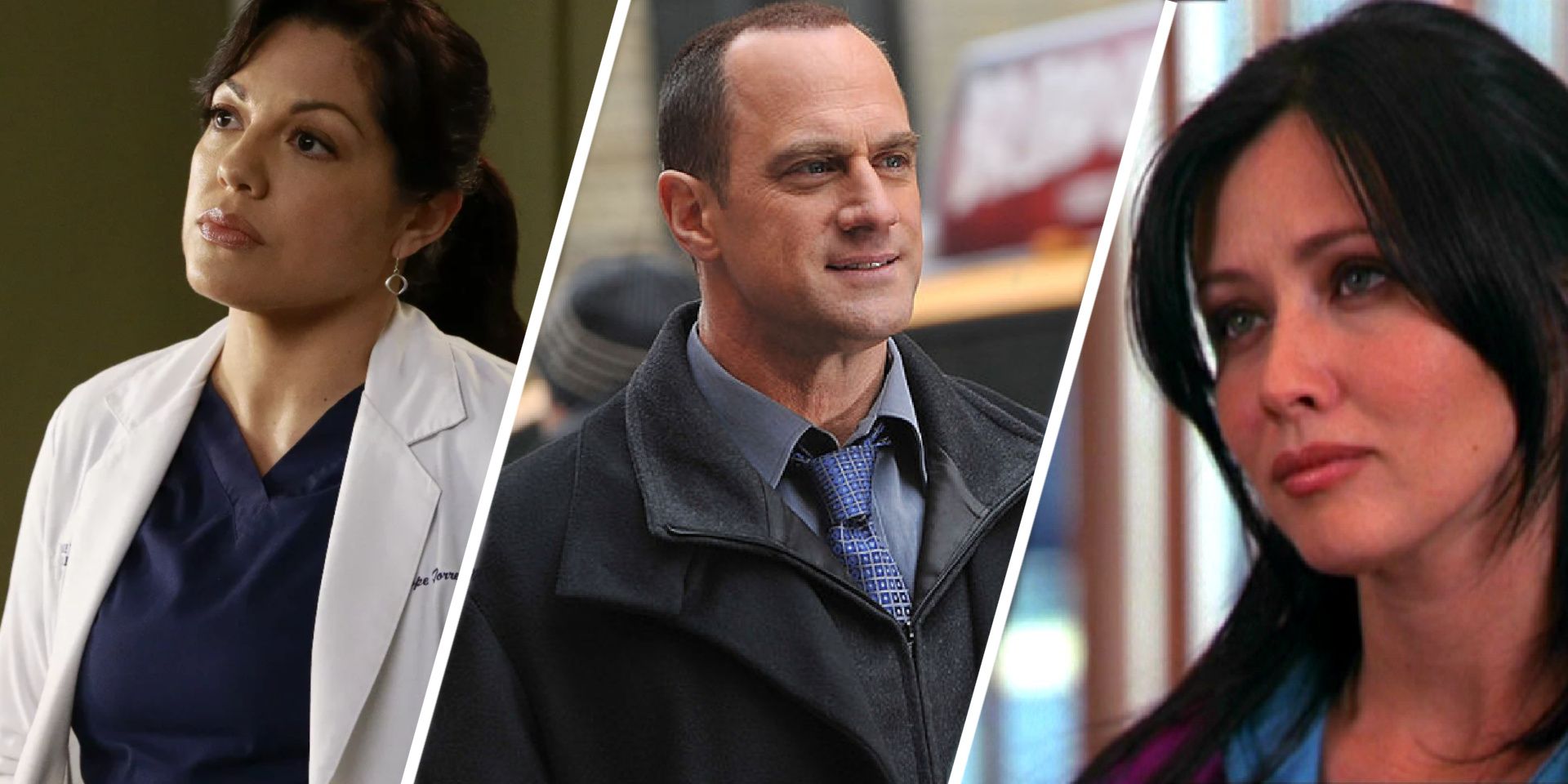 Callie Torres from Grey's Anatomy, Stabler from SVU, and Prue from Charmed all look onward upset.