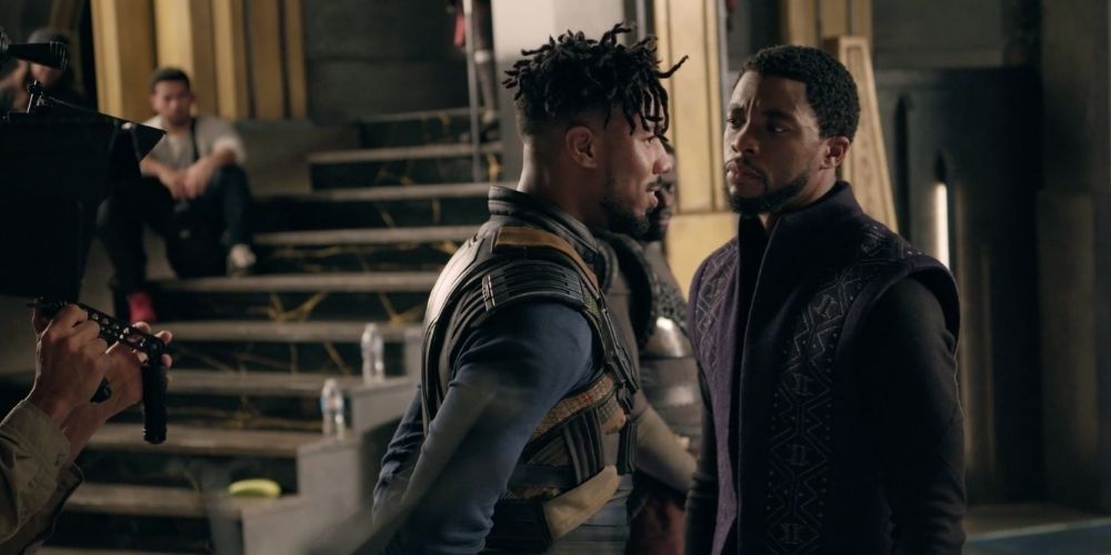 Black Panther And Erik Killmonger Talking In Wakanda