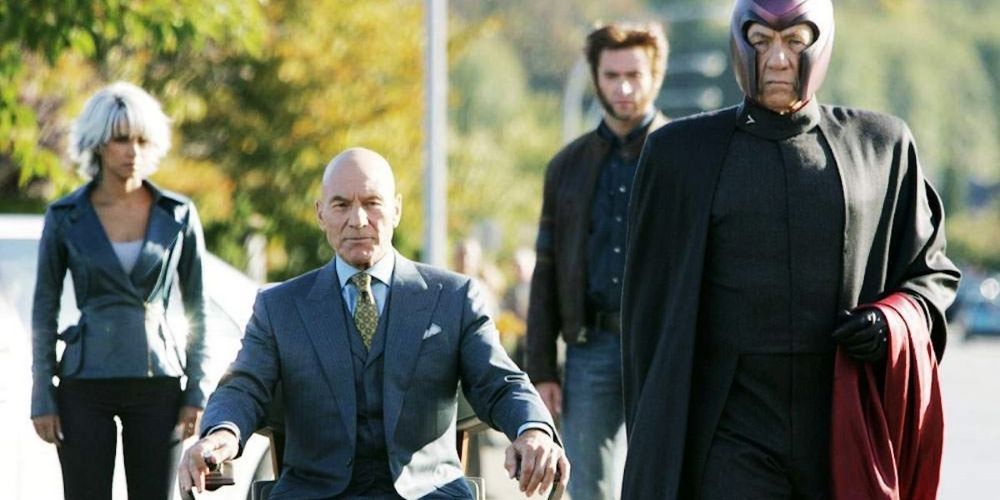 Professor X with X Men characters in X Men movie
