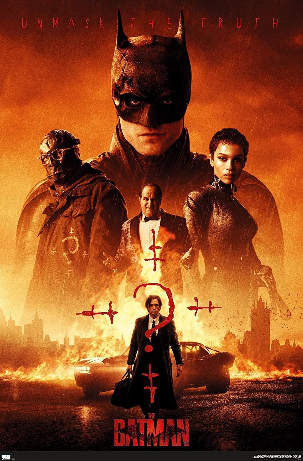 Batman, Riddler, Catwoman and the Penguin on the movie poster for The Batman (2022)