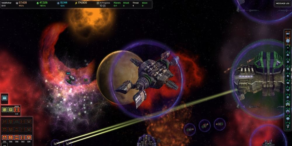 An ongoing space battle in AI War: Fleet Command game