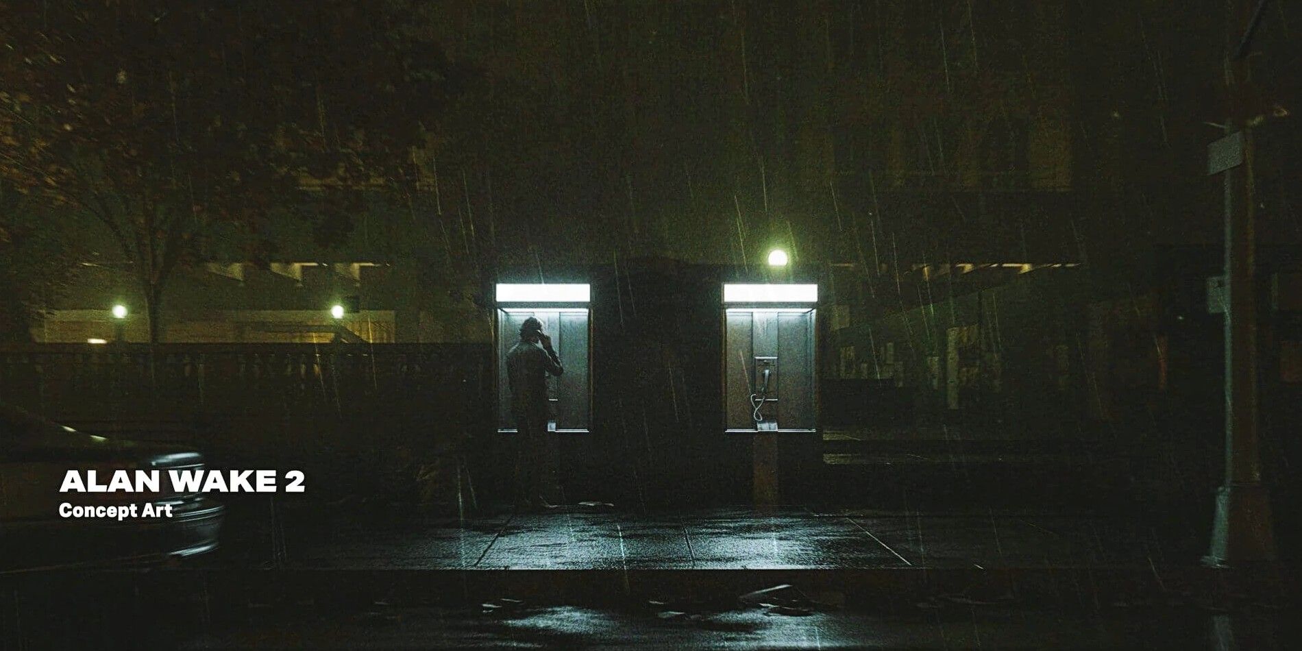 Concept art depicting Alan using a phone booth in the upcoming Alan Wake sequel, courtesy of Remedy.
