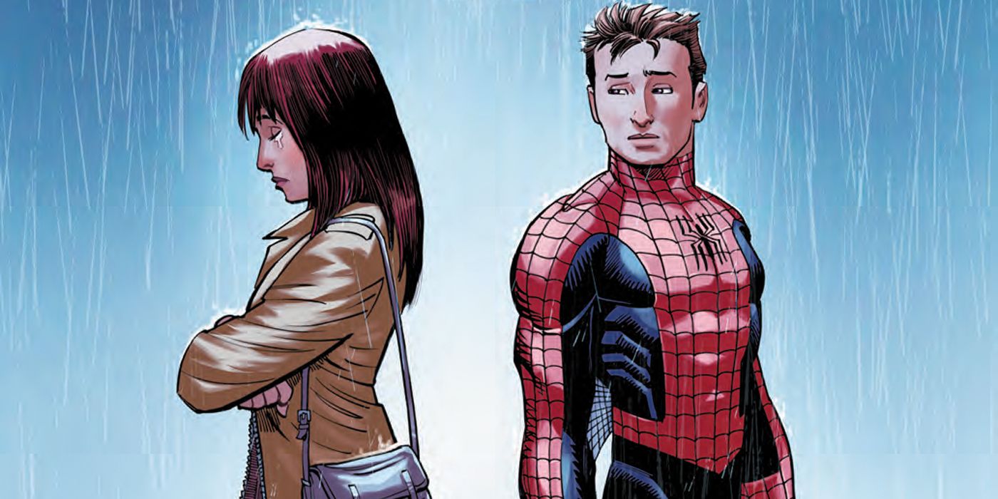 Mary Jane Watson and Peter Parker in the rain.