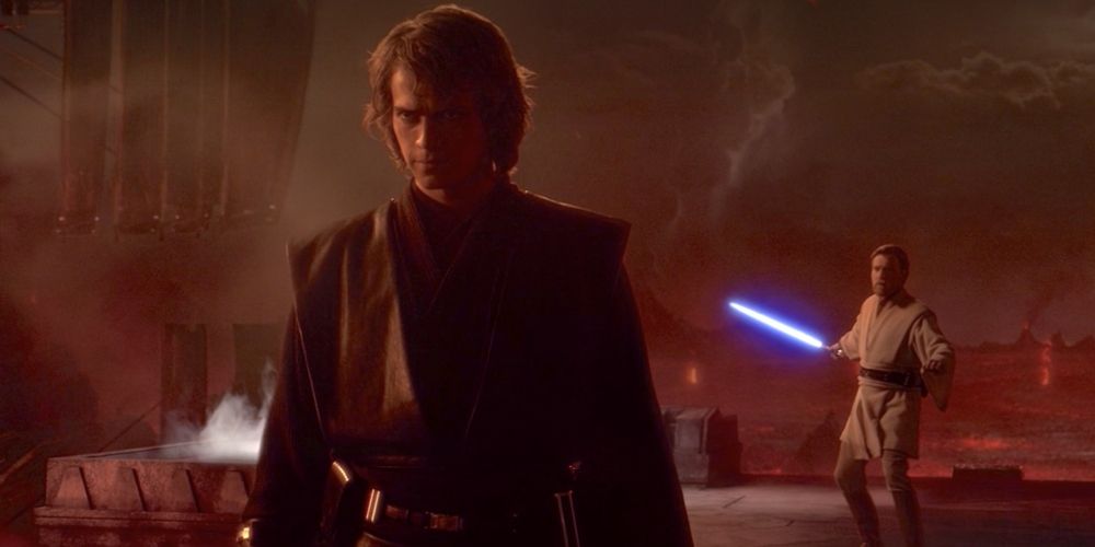 Anakin and Obi-Wan duel on Mustafar in Star Wars: Revenge of the Sith