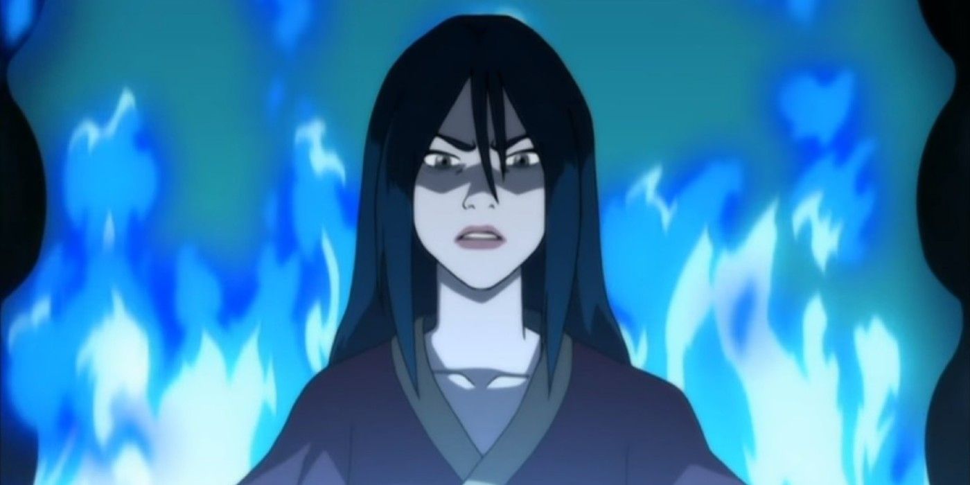 Azula on throne surrounded by blue flames in Avatar The Last Airbender