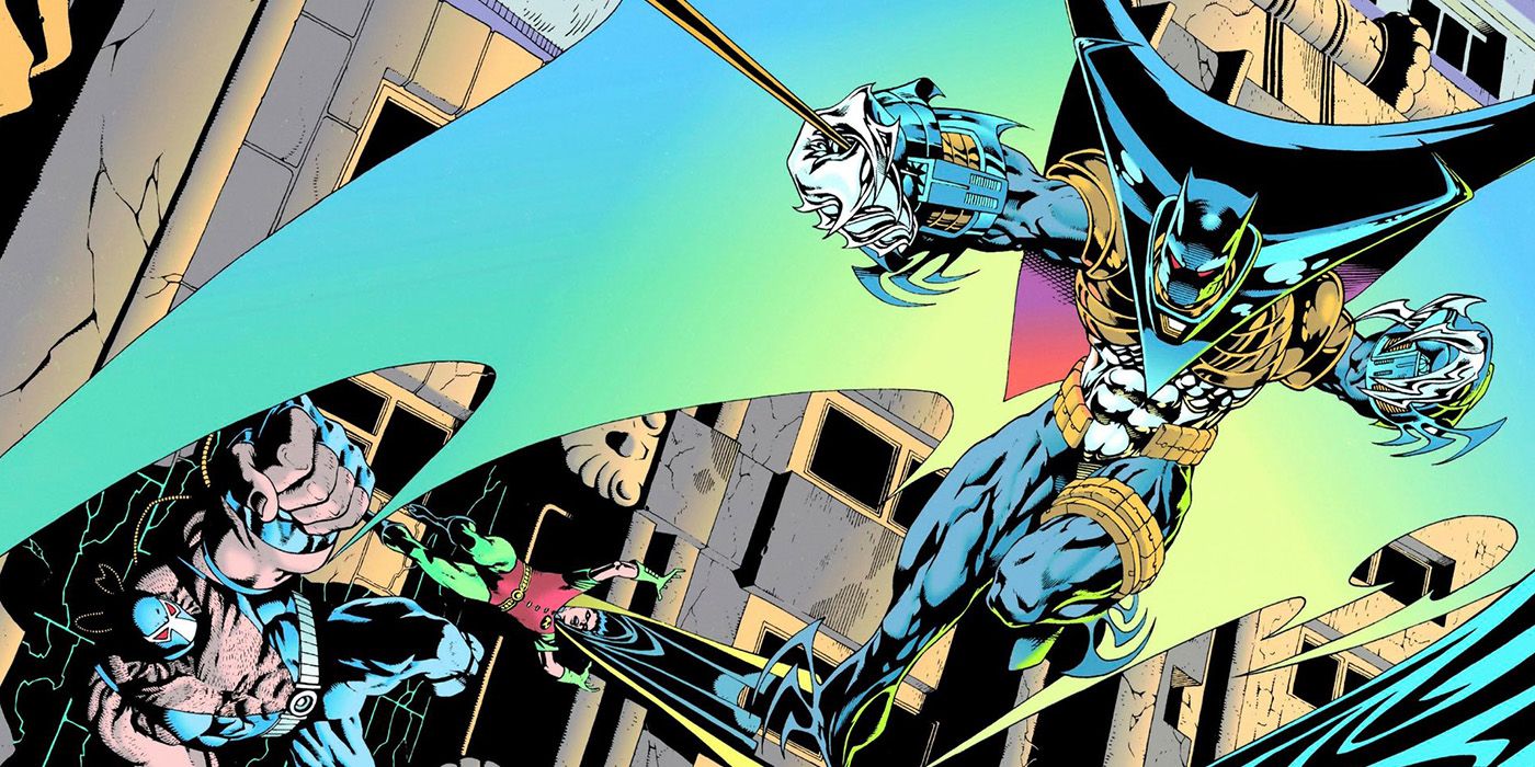 Azrael's Batman and Tim Drake's Robin battle Bane in DC Comics Cover Art