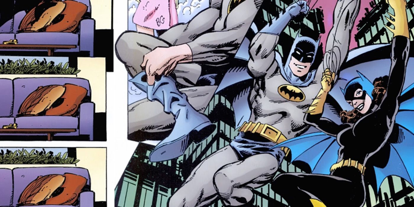 Batgirl and Batman swing through Gotham