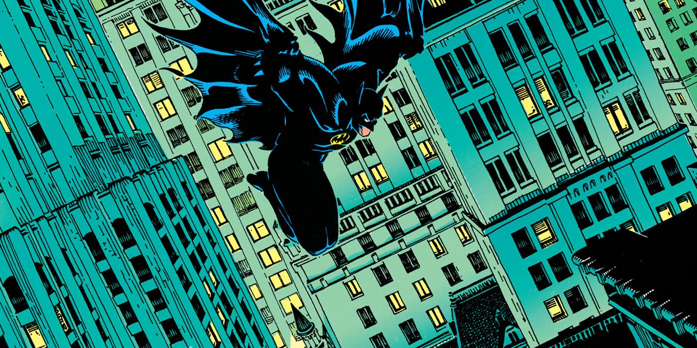 DC Comics art: Batman soars over Gotham