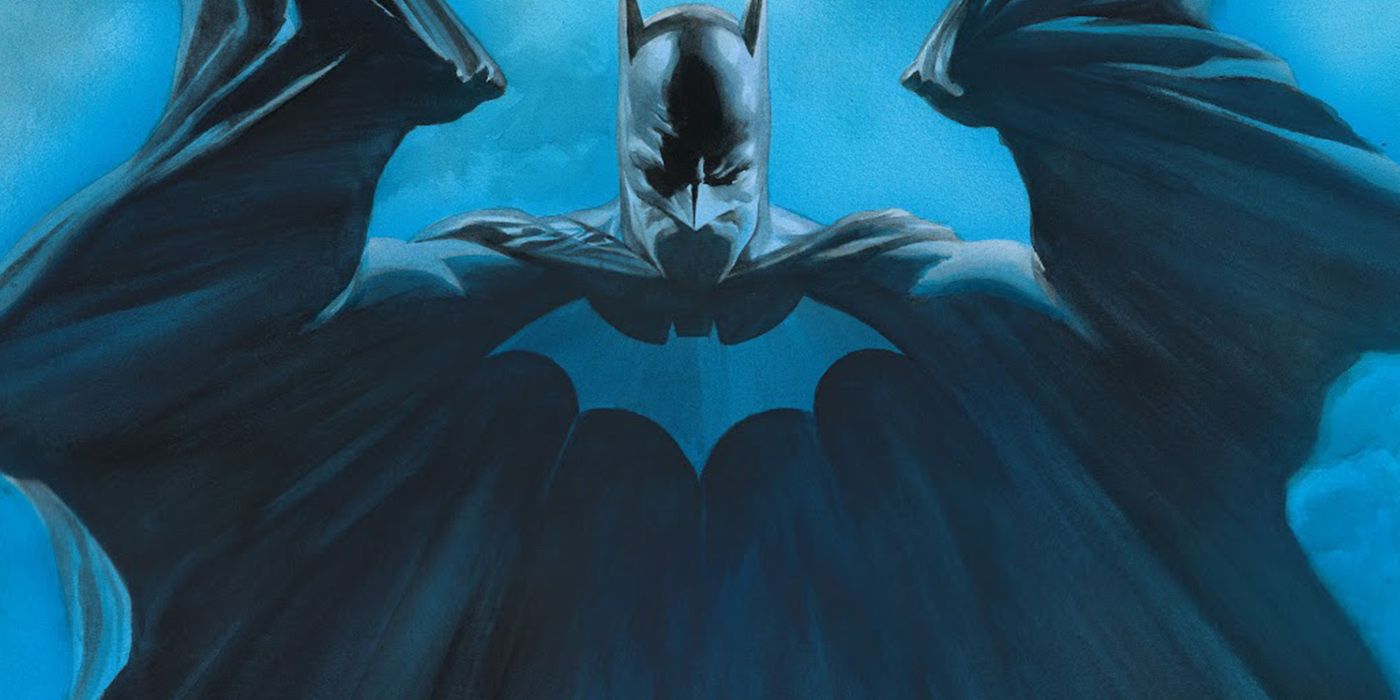 Batman leaps forward with his outstretched cape in R.I.P. cover art.