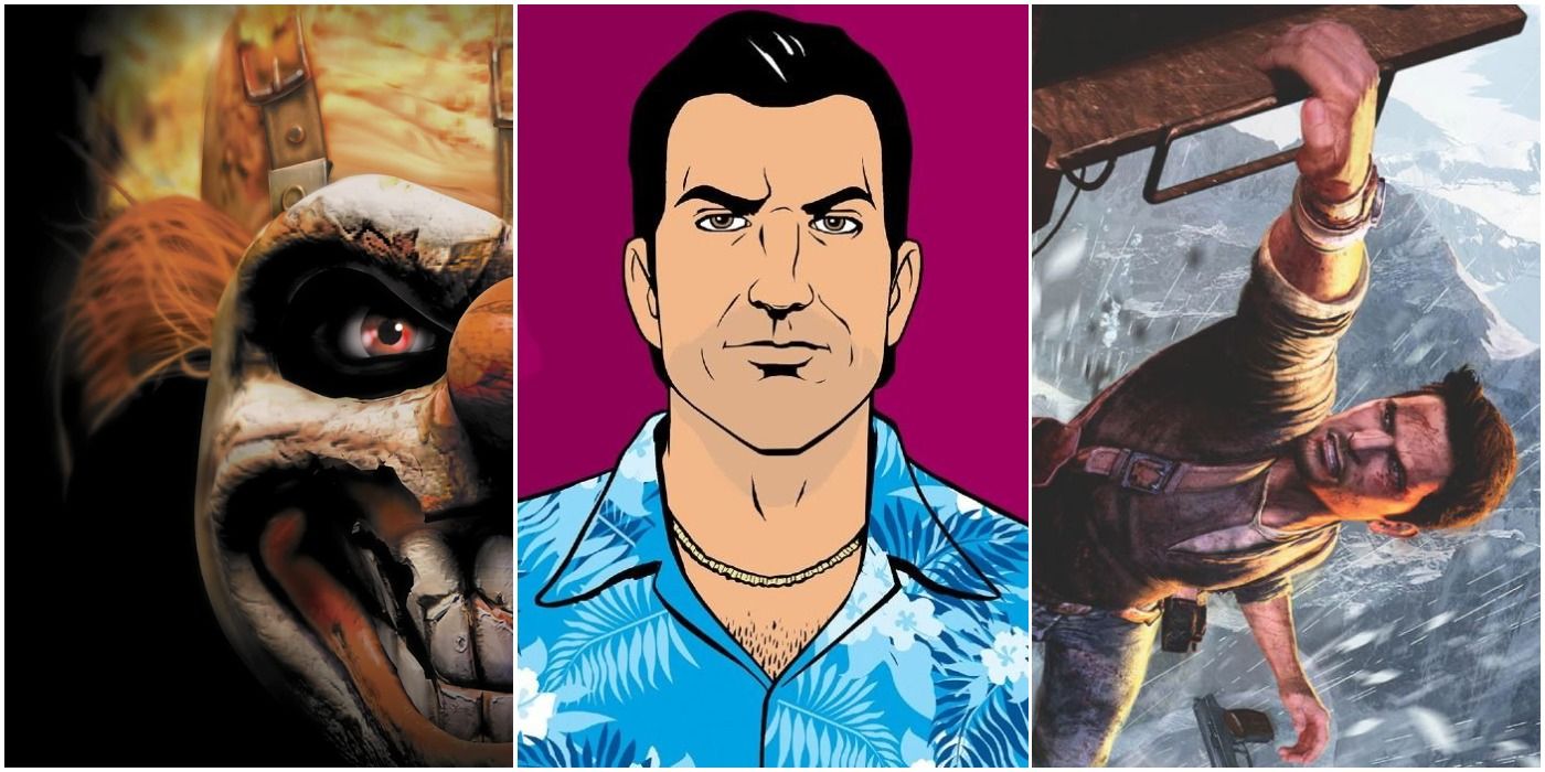 Best Playstation Games Feature Image. Twisted Metal Black, GTA Vice City, Uncharted 2