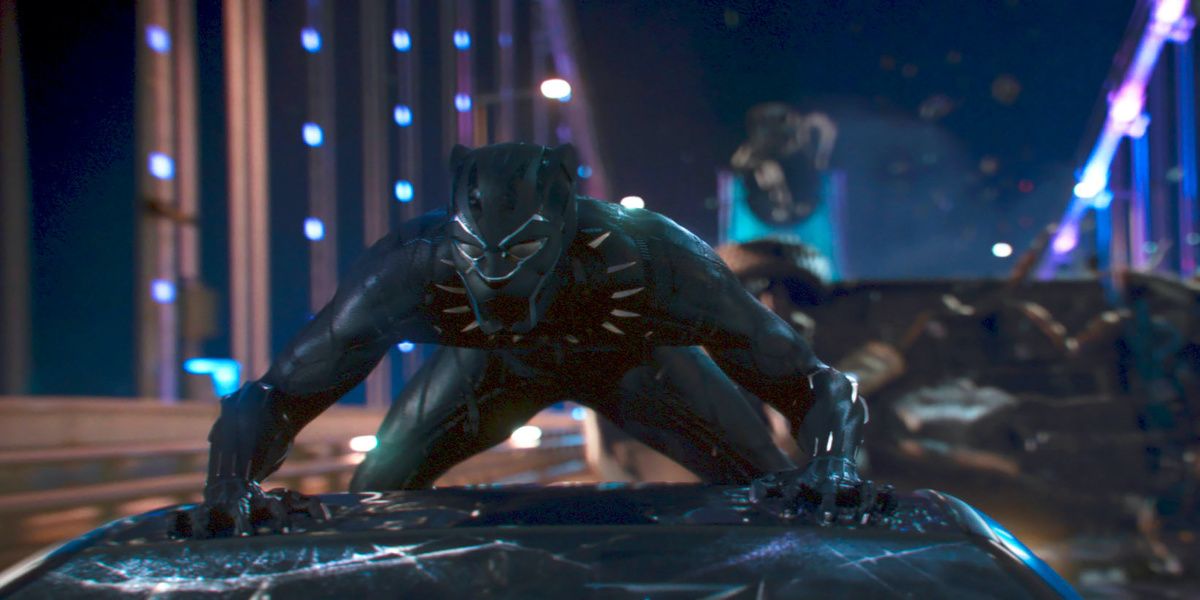 Black Panther on top of a car in Black Panther