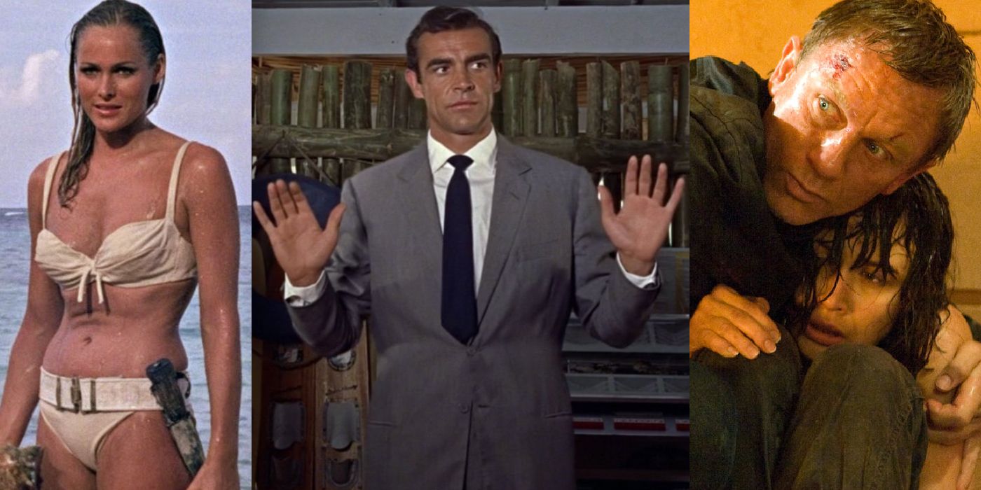 Bond Girl, Sean Connery, Daniel Craig in a split image of James Bond movies