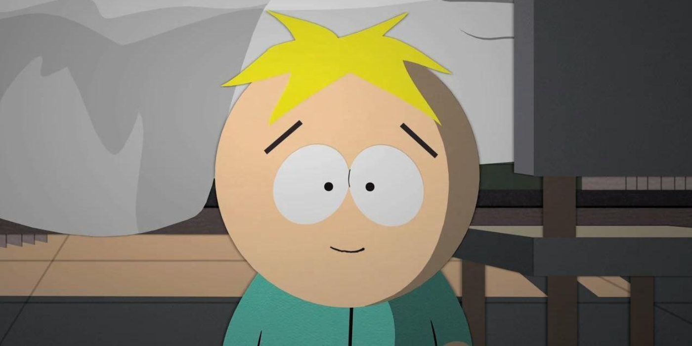 Butters Stotch smiles in South Park.