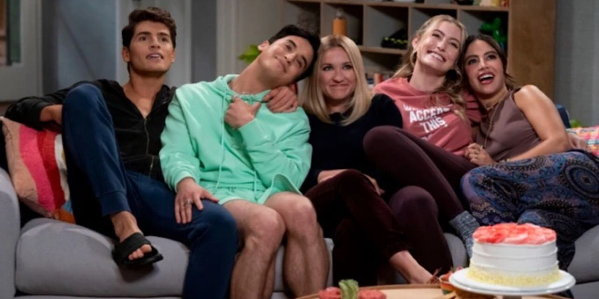 Chelsea's and her friends sitting on the couch in Netflix's Pretty Smart