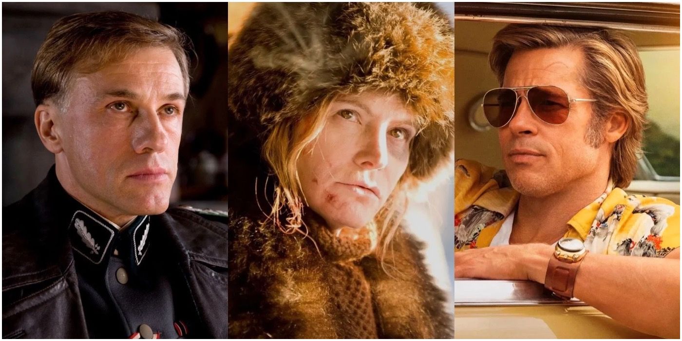 Christoph Waltz, Jennifer Jason Leigh, and Brad Pitt in Quentin Tarantino movies