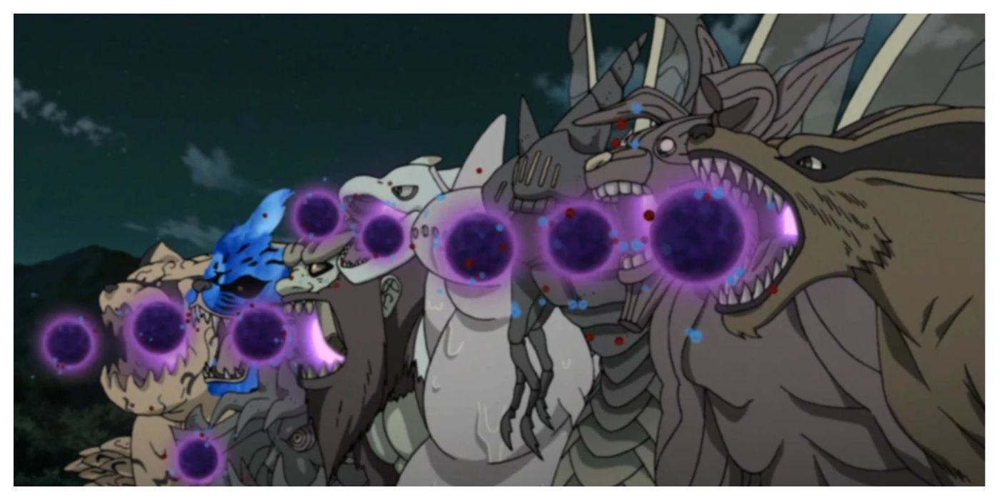 All of the Tailed Beasts using their Tailed Beast Bomb attack in Naruto