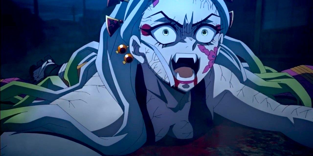 Daki screams in the face of her defeat in Demon Slayer.