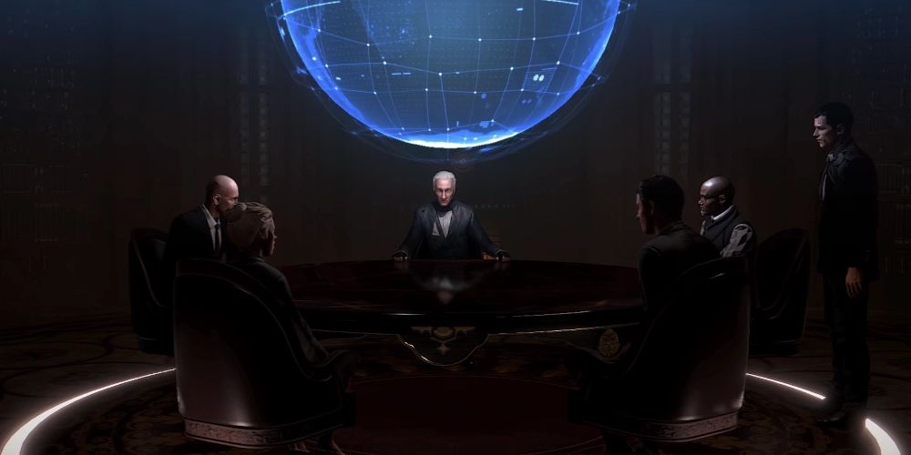 The Council of Five Leading the Illuminati in Deus Ex: Mankind Divided